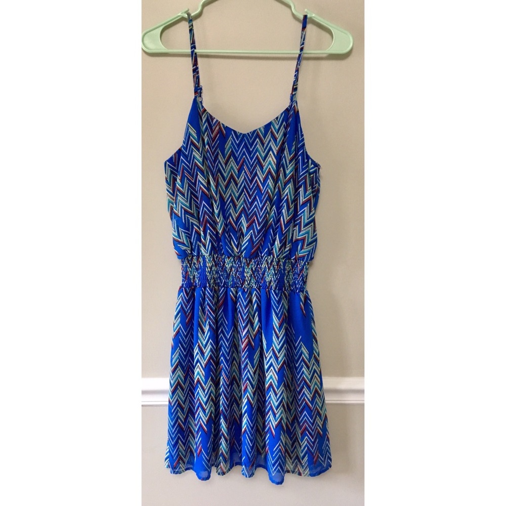 Love Fire Blue Patterned Summer Dress, Size Large